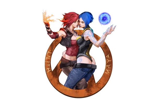 Девушки, огонь, Майя, сфера, borderlands, Лилит, borderlands 2, ikeda masateru