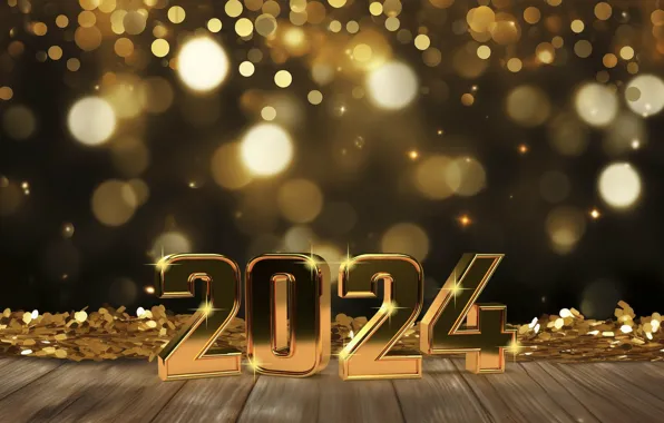 Фон, золото, Новый Год, цифры, golden, new year, happy, wood