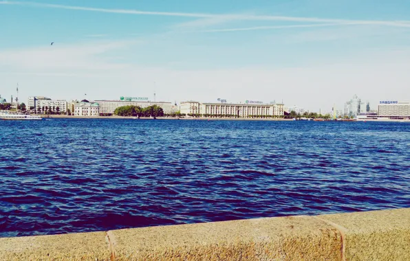 Картинка река, здания, дома, лодки, Russia, набережная, питер, санкт-петербург