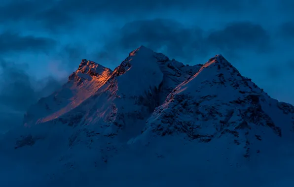 Картинка Clouds, Night, Evening, Mountains, Peaks