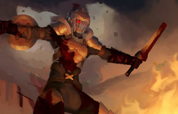 Доспехи, шлем, щит, рыцарь, Goblin Slayer