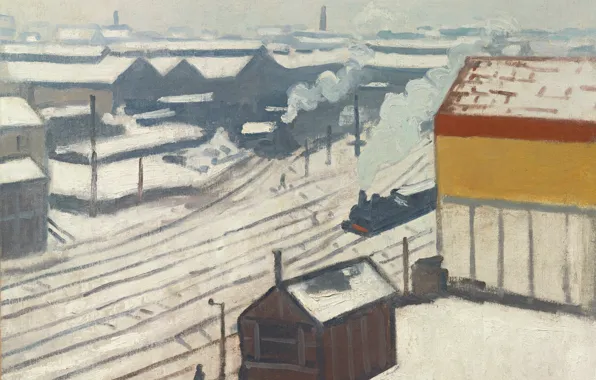 Картинка картина, Albert Marquet, Альбер Марке, Железнодорожный Вокзал Монпарнас под Снегом