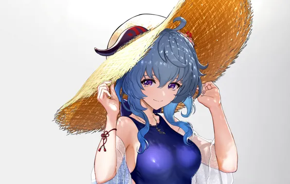 Girl, sexy, horns, long hair, boobs, anime, beautiful, purple eyes