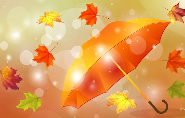 Осень, листья, зонт, кколлаж