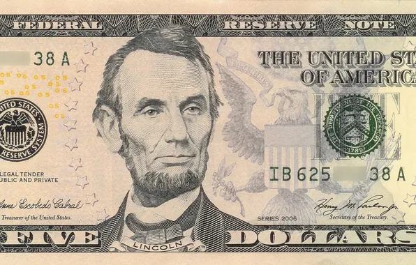 Картинка Lincoln, note, five, dollar, united, reserve, federal dolar