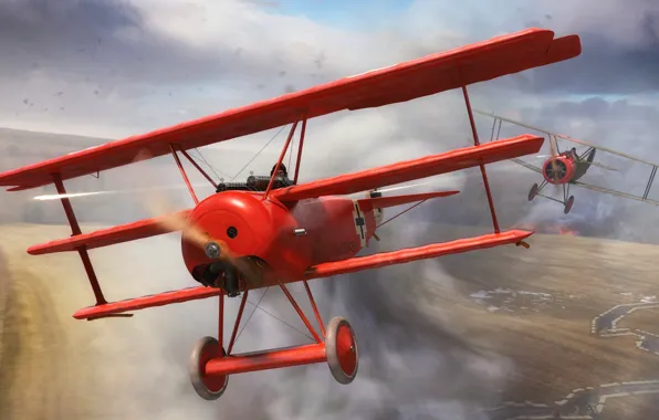 Истребитель, Биплан, Триплан, Первая Мировая война, Fokker DR.1, Ротативный двигатель