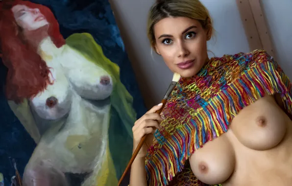 Грудь, взгляд, секси, поза, модель, тело, картина, макияж