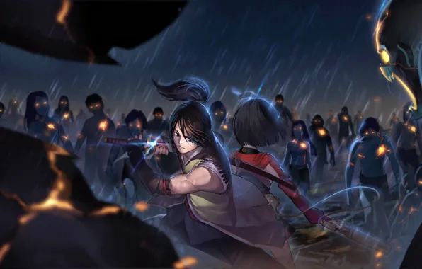 Поле, аниме, роботы, арт, парень, сражение, Koutetsujou no Kabaneri, Кабанери железной крепости