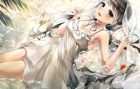 Girl, sexy, long hair, boobs, anime, water, beautiful, pretty