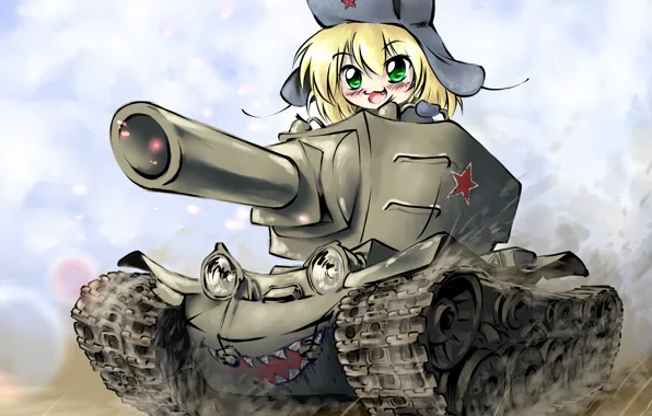 Картинка девушка, танк, Арт, chibi, kv-2