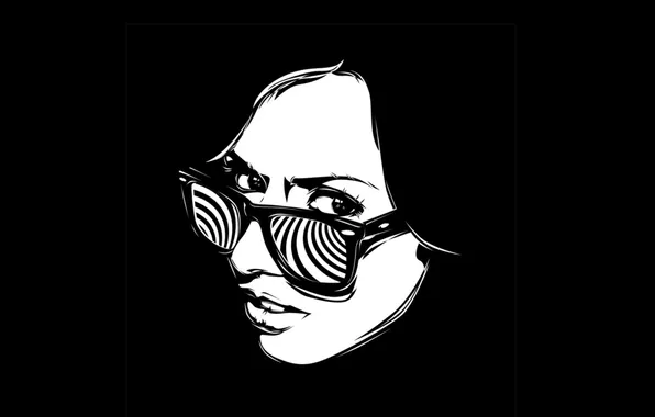Картинка девушка, лицо, фон, чёрный, обои, минимализм, арт, очки