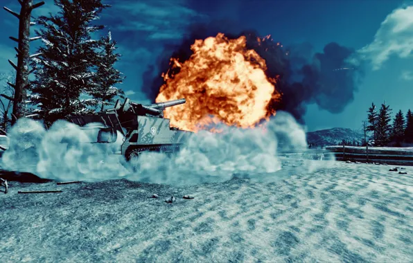 HDR, Sky, Tree, Shooting, Snow, Smoke, Game, Tank