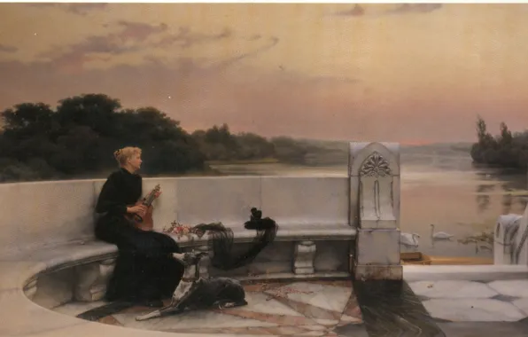 Картинка Solitude, женщина и музыкальный инструмент, PIETER HAAXMAN