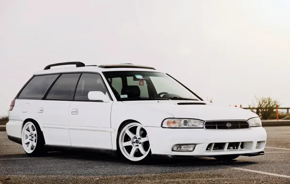 Subaru, white, tuning, legacy