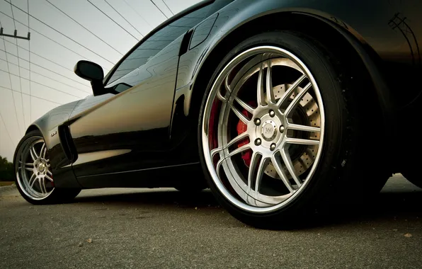 Картинка чёрный, колесо, Z06, Corvette, Chevrolet, диск, шевроле, black