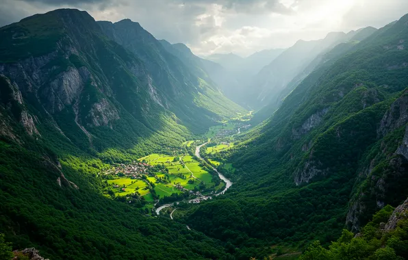 Горы, река, долина, wallpaper, river, mountains, valley