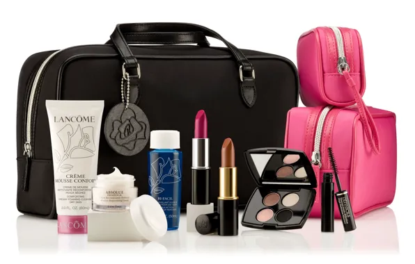 Макияж, тушь, тени, крем, косметика, помады, Lancome, косметички
