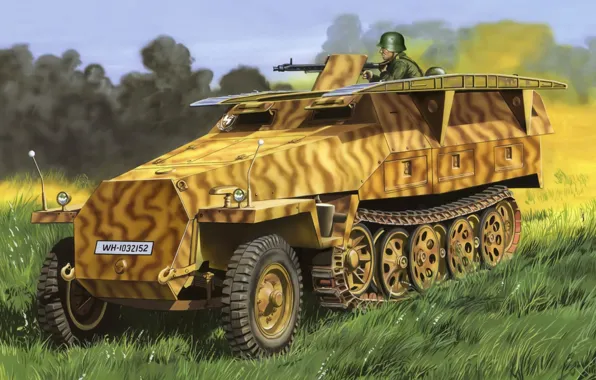 Рисунок, арт, Sonderkraftfahrzeug 251, германский средний полугусеничный бронетранспортёр, Sd Kfz 251 Ausf D