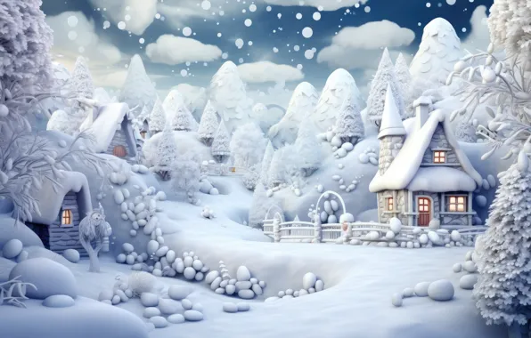 Обои зима, снег, ночь, lights, елки, Новый Год, деревня, Рождество на  телефон и рабочий стол, раздел новый год, разрешение 5000x3333 - скачать