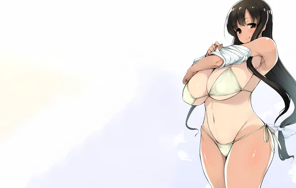 Girl, sexy, cleavage, long hair, brown hair, brown eyes, boobs, anime