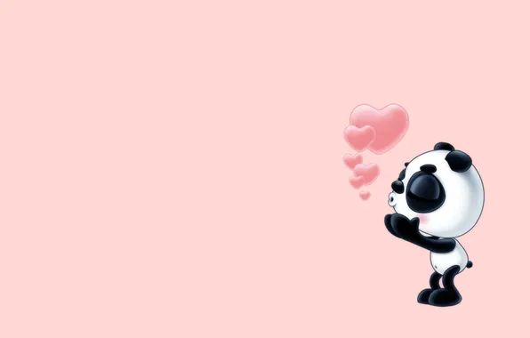 Картинка праздник, панда, сердечки, признание, валентинки, минимализь