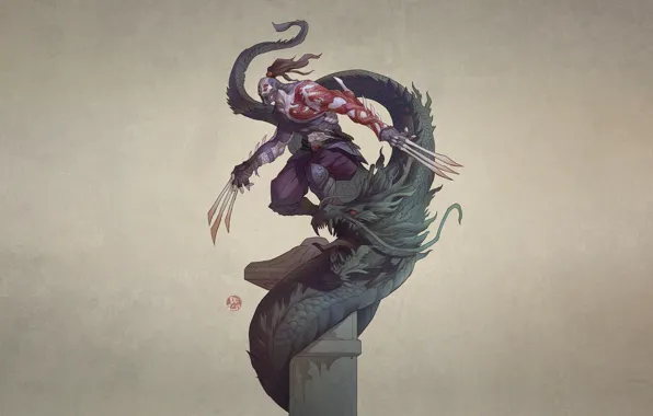 Дракон, Япония, Монстр, Стиль, Воин, Japan, Dragon, Monster