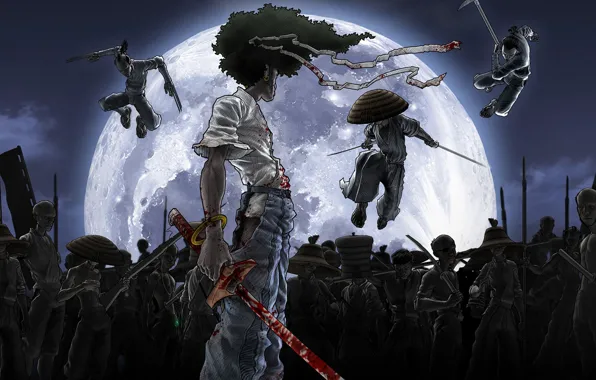 Картинка кровь, меч, Afro Samurai, Афросамурай