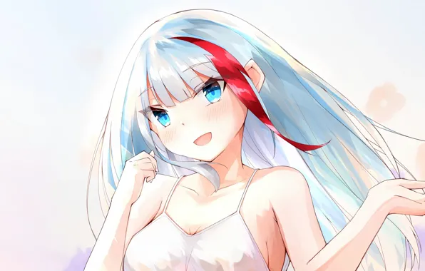 Girl, sexy, cleavage, blouse, long hair, boobs, anime, blue eyes