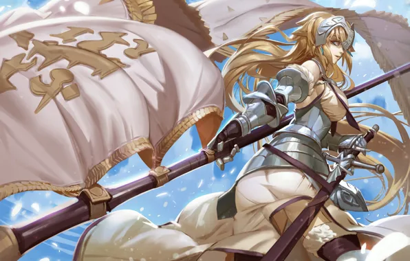Девушка, улыбка, флаг, ткань, Fate/Apocrypha, Fate - Apocrypha, Joan of Arc, Судьба Апокриф