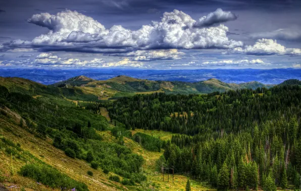 Небо, деревья, пейзаж, горы, Utah, above Park City
