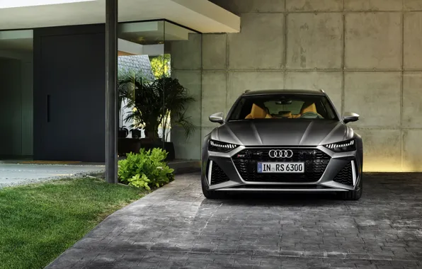 Audi, у стены, универсал, RS 6, 2020, 2019, тёмно-серый, V8 Twin-Turbo