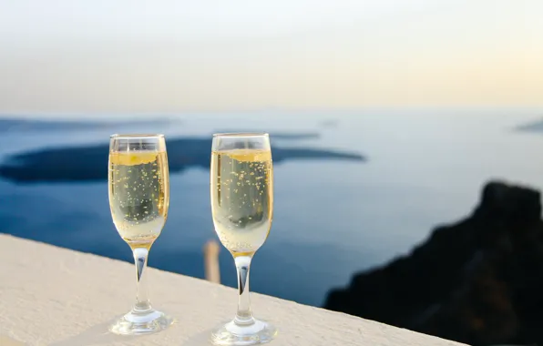 Картинка море, лето, настроение, бокалы, шампанское