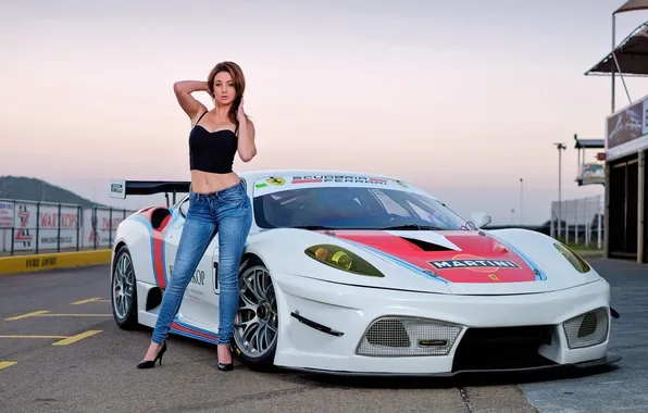 Car, girl, sexy, beautiful, model, jeans, sweet, high heels