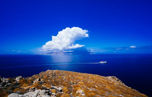 Облака, Греция, лайнер, Greece, Эгейское море, Aegean Sea, Миконос, Mykonos