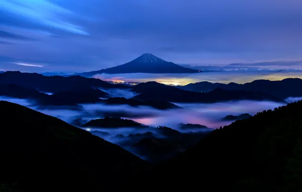 Гора, вечер, Япония, Фудзияма, стратовулкан, 富士山, остров Хонсю