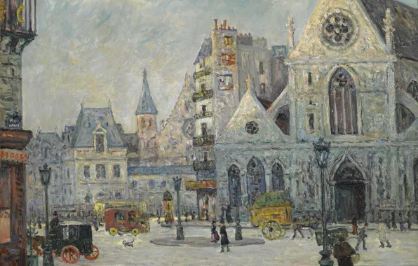Картина, городской пейзаж, 1908, Maxime Maufra, Максим Мофра, Церковь Сен-Николя-де-Шам. Улица Сен-Мартен. Париж
