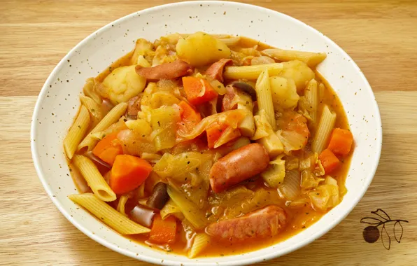 Овощи, блюдо, макароны, рагу