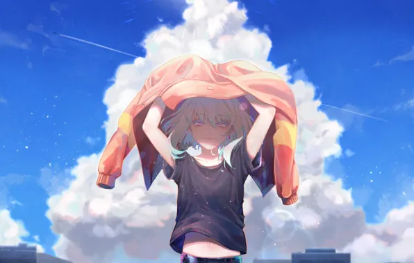 Небо, облака, куртка, парень, Lio Fotia, Promare