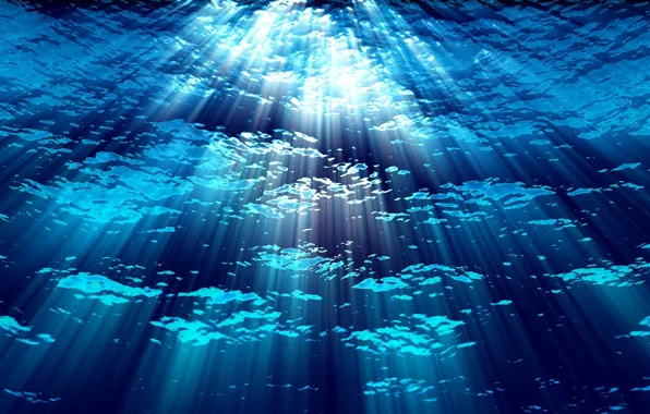 Картинка вода, синий, фон, глубина, лучи света
