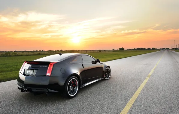 Cadillac, Солнце, Небо, Авто, Дорога, Черный, Тюнинг, CTS-V