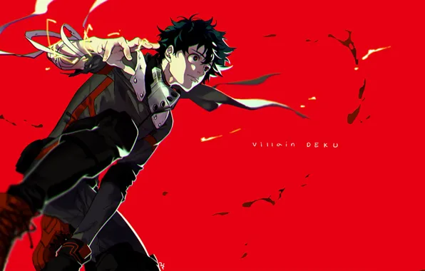 Красный, фон, аниме, арт, парень, Boku no Hero Academia