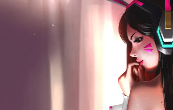 Фон, Девушка, Overwatch, D.Va