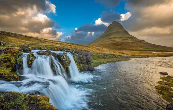 Река, водопад, Iceland, Kirkjufellsfoss