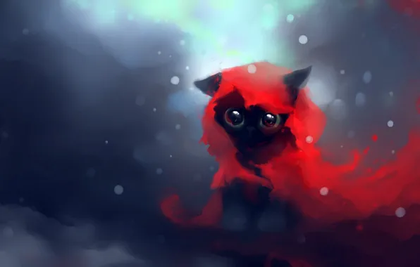 Картинка глаза, взгляд, снег, котенок, красное, apofiss