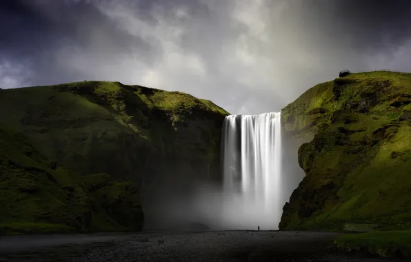 Картинка природа, водопад, Исландия, Скоугафосс, река Скоугау