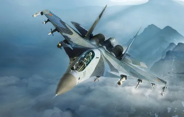 Картинка aircraft, military, aviation, Drawing, Su 35