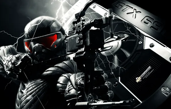 Оружие, Нью-Йорк, лук, солдат, стрела, нанокостюм, Crysis 3, Crytek.Видеокарта 690