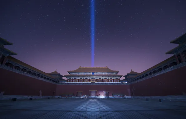 Картинка небо, звезды, ночь, Китай, фиолетовое, сиреневое, Пекин, дворцовый комплекс