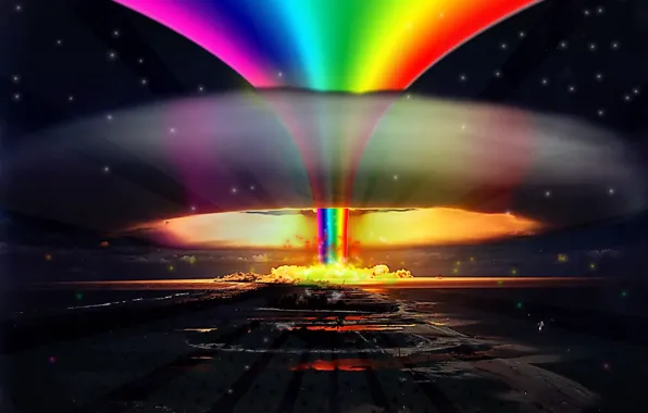 Взрыв, радуга, Nuclear, rainbow, explosion