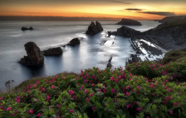 Море, закат, берег